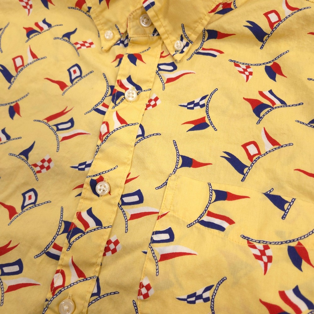J Crew Shirt Mens S Yellow Nautical Flag AOP Secret Wash Slim Fit Short Sleeve - Picture 3 of 9